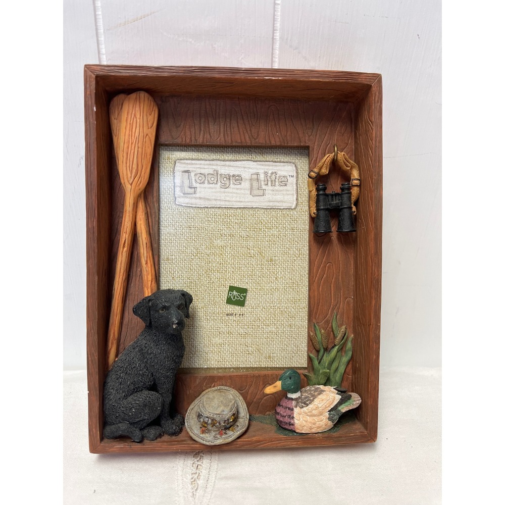 Russ Berrie Shadowbox Frame 4x6 LODGE LIFE Hunting Fishing Man Cave Rustic Cabin